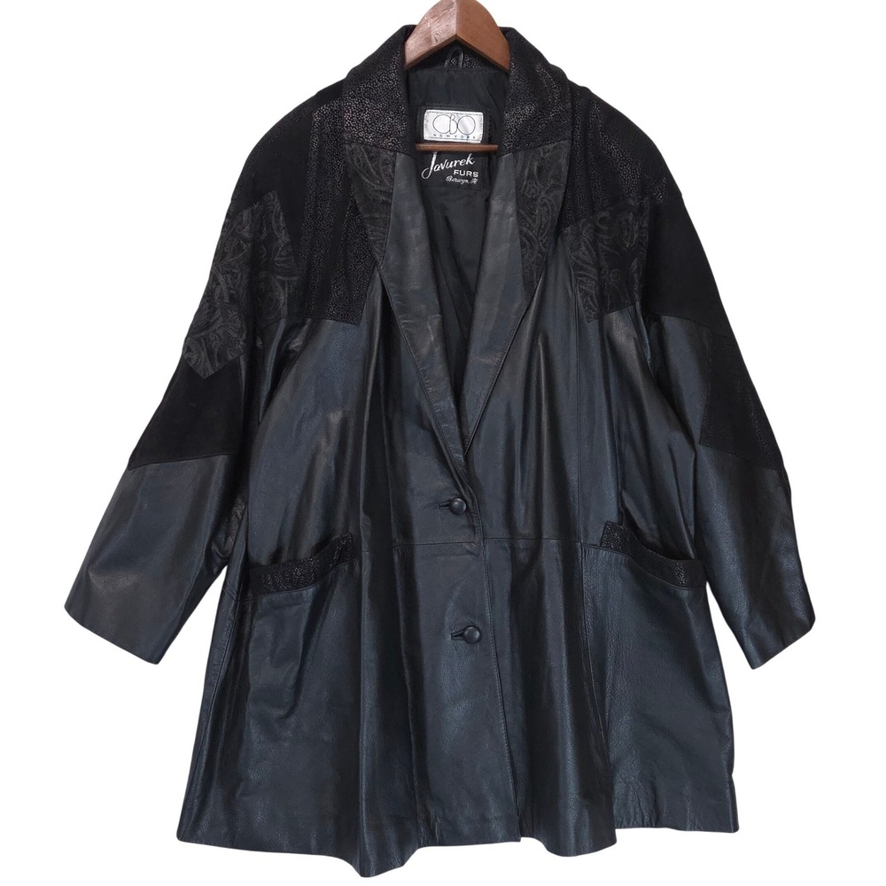 Vtg CBO New York Leather Patchwork Suede Jacket Women 2XL Blazer Black Goth Boho